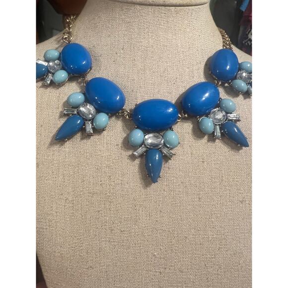 NWT SYGA Noble Stone Necklace Chain Blue on Blue with Clear Stones.  Elegant - Picture 3 of 6
